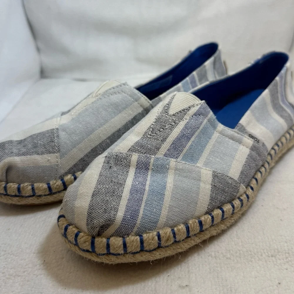 TOMS - WOMENS ALPARGATA ROPE ESPADRILLE Blue and Cream Espadrille Flats